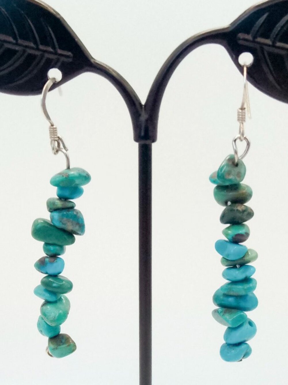 925 Sterling Silver Turquoise Nugget Dangle Drop Southwestern Earrings